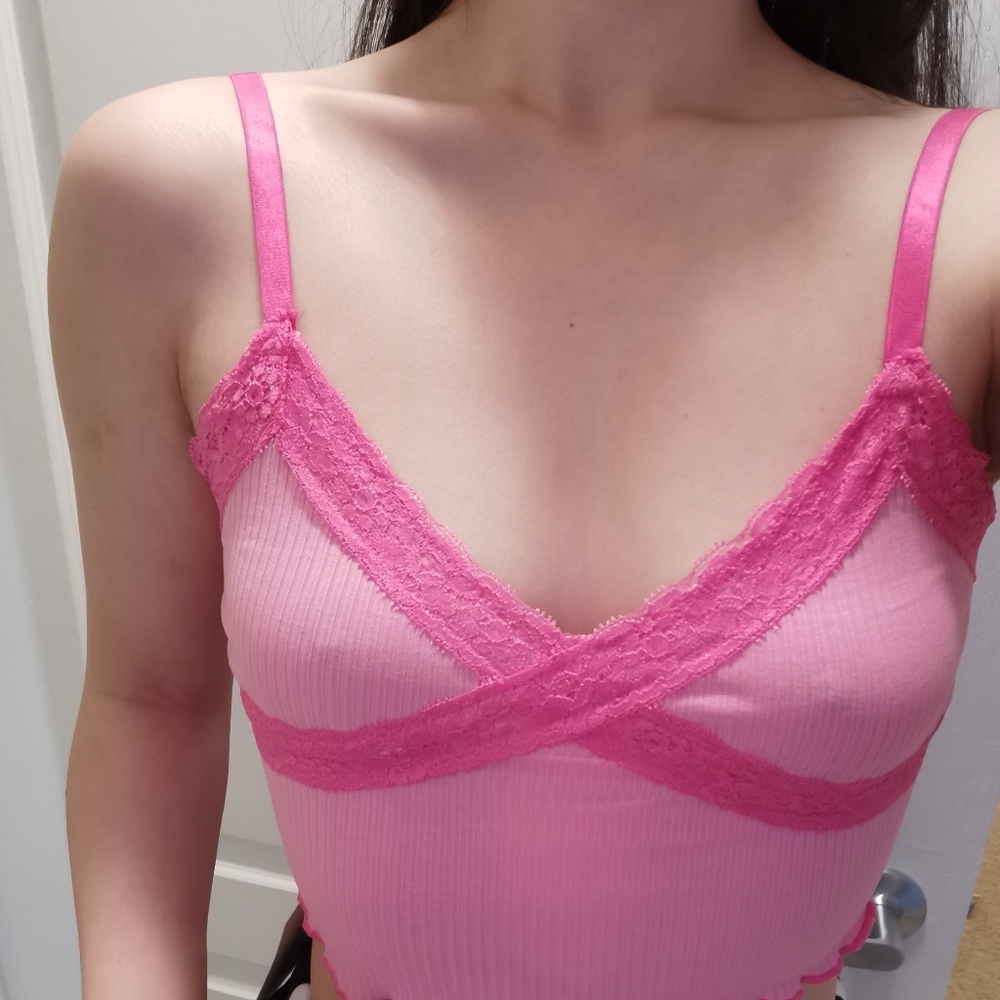 Y2k pink contrast cross lace Cami tank top